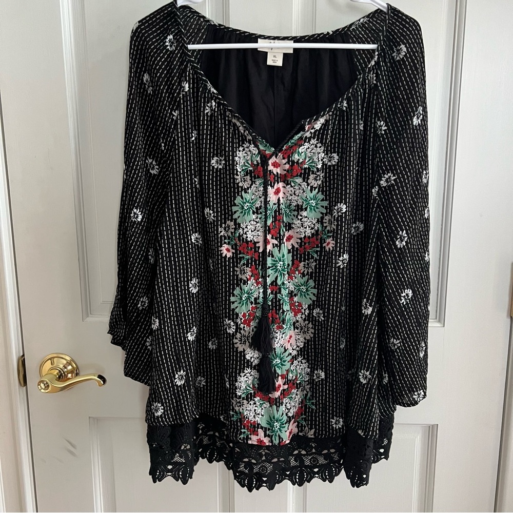Women’s STYLE & CO Double Layer Lace Hem 3/4 Sleeve Top Size XL